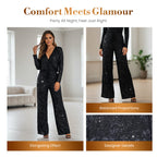 Women's sequin sparkle wide-leg pants by Arenzza with elastic waistband, featuring shiny sequin details and flowing wide-leg style.