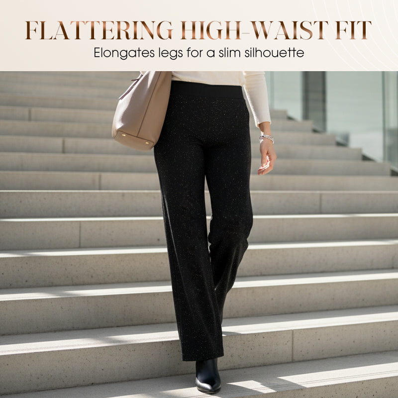 A pair of high-waist glitter straight-leg trousers from Arenzza with a shiny, textured fabric and tailored fit.