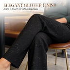 A pair of high-waist glitter straight-leg trousers from Arenzza, featuring a shiny, sparkly fabric and a tailored fit.