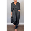 Aarenza women's 2-piece wrap V-neck top and pants set featuring a stylish, comfortable design in soft fabric, perfect for casual wear.