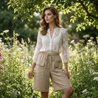 A pair of women’s casual drawstring Capri shorts in light fabric with pockets, from Arenzza, perfect for warm weather wear.