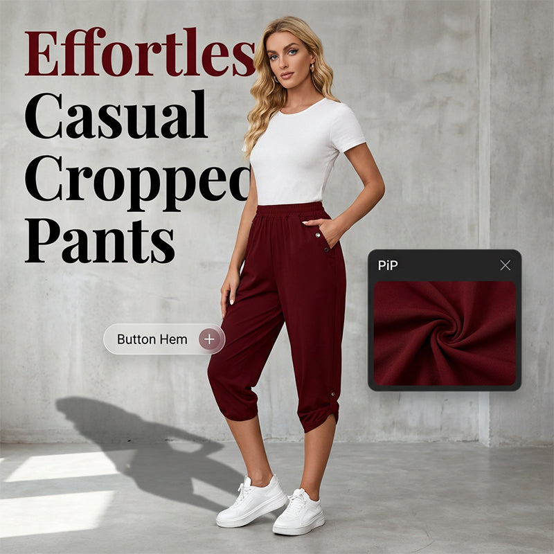 Women’s casual elastic waist Capri pants by Arenzza, shown in a relaxed fit with a comfortable elastic waistband and stylish design.