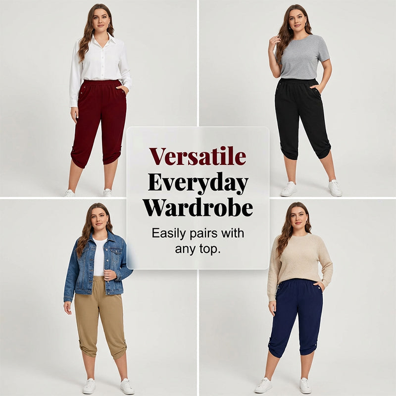 Women's casual elastic waist Capri pants by Arenzza, featuring a relaxed fit and comfortable stretch fabric in a stylish design.