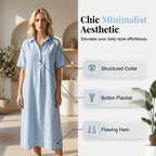 Women's linen blend shirt dress by Arenzza, featuring a casual fit with a collar and button-down front, displayed on a hanger.