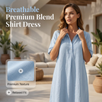 Women's casual linen blend shirt dress by Arenzza, featuring a relaxed fit with a collar, button front, and short sleeves.