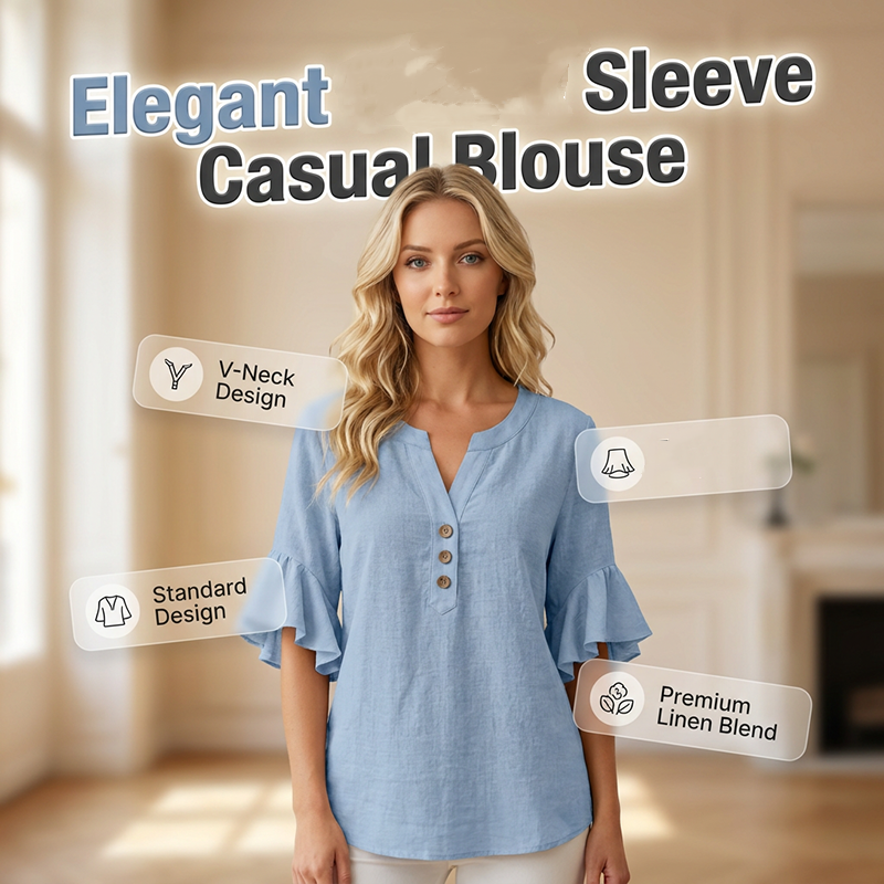 Women's Arenzza casual V-neck top in solid color, featuring a comfortable fit and stylish design for everyday wear.