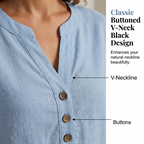 Women's casual solid color V-neck top by Arenzza, featuring a relaxed fit and lightweight fabric with short sleeves.