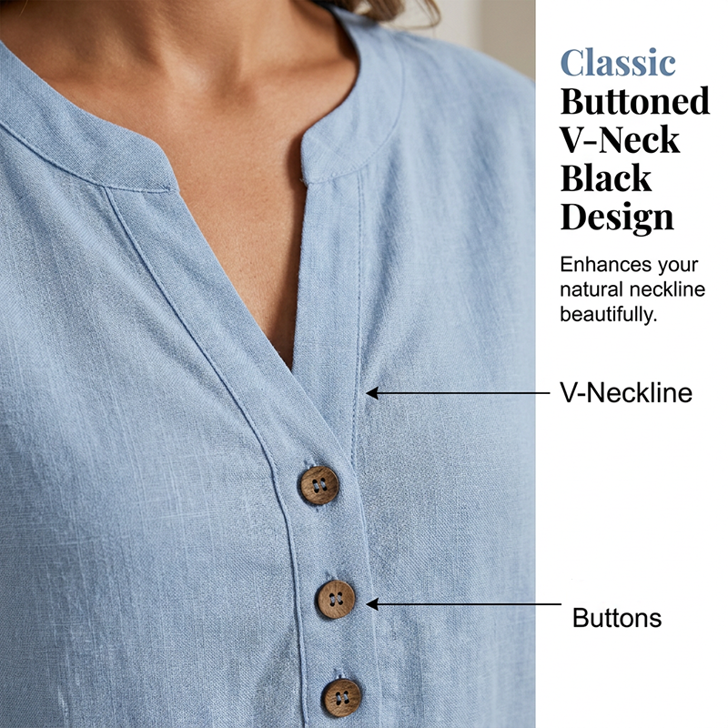 Women's casual solid color V-neck top by Arenzza, featuring a relaxed fit and lightweight fabric with short sleeves.