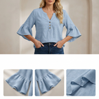 A women's casual solid color V-neck top by Arenzza, featuring a simple and comfortable design, shown in a neutral tone.