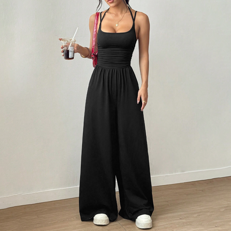 Women's Arenzza casual spaghetti strap jumpsuit, lightweight and stylish, featuring a relaxed fit and adjustable shoulder straps.