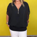 Women's chiffon zip-up neck casual top by Arenzza, shown in a light, flowy fabric with a stylish zip-up collar.