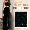Women’s sequin wide-leg pants by Arenzza featuring shiny, sparkling fabric and a relaxed fit, styled for fashionable occasions.