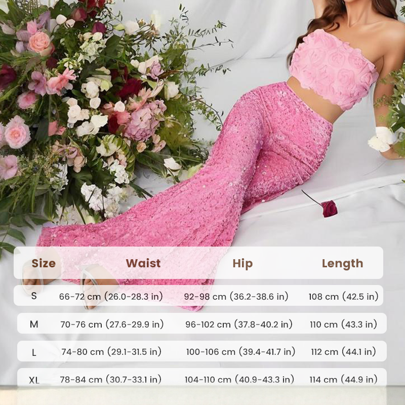 Women’s fashion sequin wide-leg pants by Arenzza, featuring shiny sequins and a flowing wide-leg design, shown on a model.