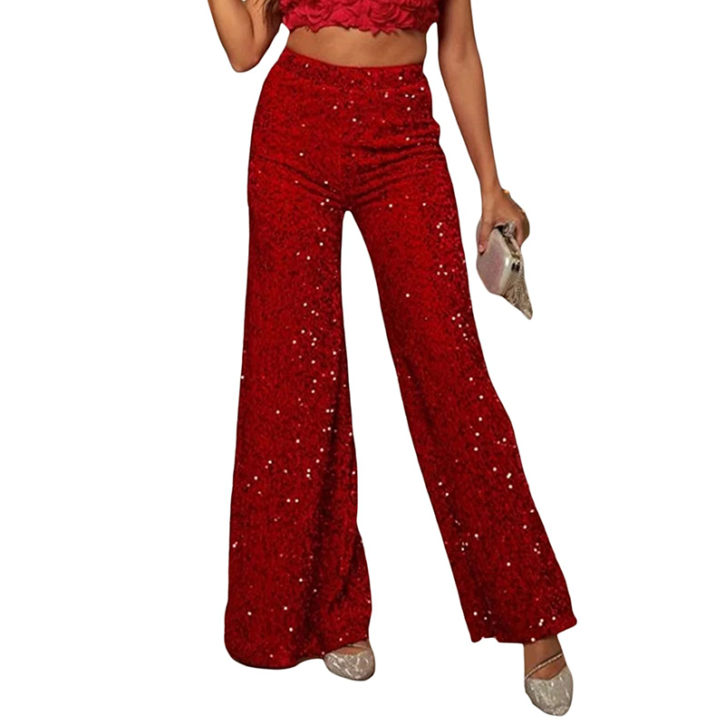 Women’s Arenzza sequin wide-leg pants featuring shiny sequins and a relaxed fit, perfect for stylish, festive occasions.