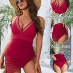Women’s sexy one-piece mesh swim dress by Arenzza, featuring a stylish sheer design and form-fitting silhouette.