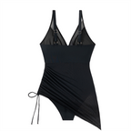 Women’s sexy one-piece mesh swim dress by Arenzza featuring a stylish, see-through design perfect for beach or poolside wear.