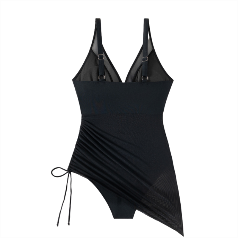 Women’s sexy one-piece mesh swim dress by Arenzza featuring a stylish, see-through design perfect for beach or poolside wear.