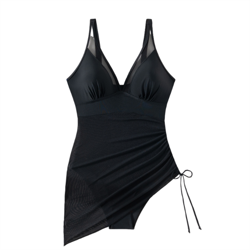 Women’s sexy one-piece mesh swim dress by Arenzza, featuring a stylish and see-through design, perfect for beach or poolside fashion.