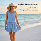 Women's summer U-neck tiered ruffle dress by Arenzza featuring flowy fabric and layered ruffle details.