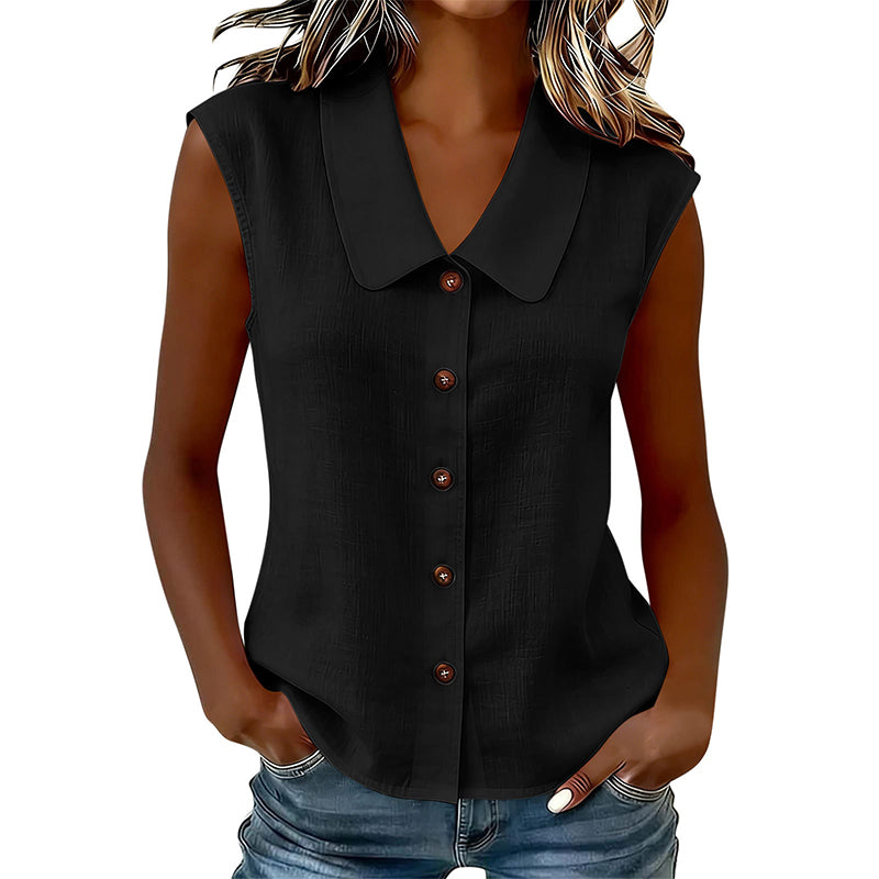 Women’s V-neck button-down top by Arenzza, featuring a comfortable fit and classic design, shown in a neutral fabric.