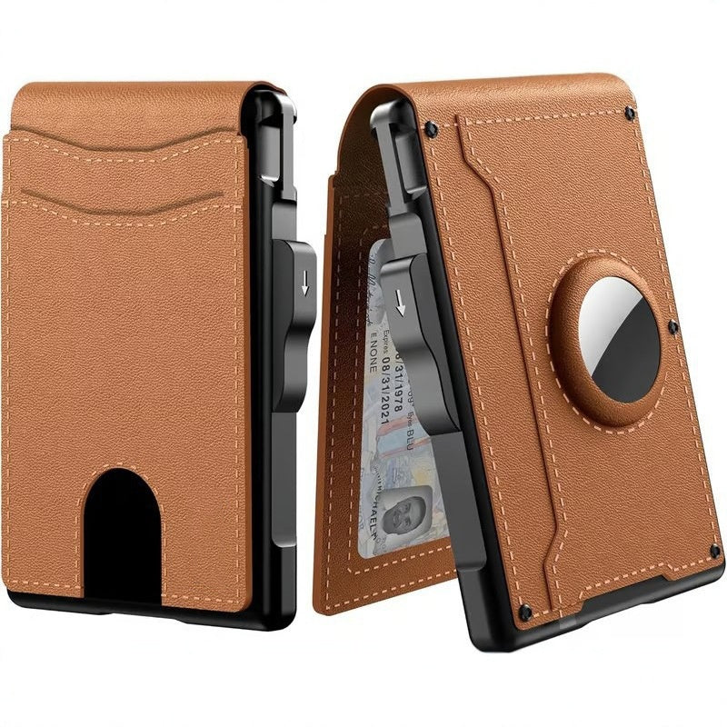 Arenzza slim wallet credit card holder with money clip, black leather accessory for compact cash and card storage.