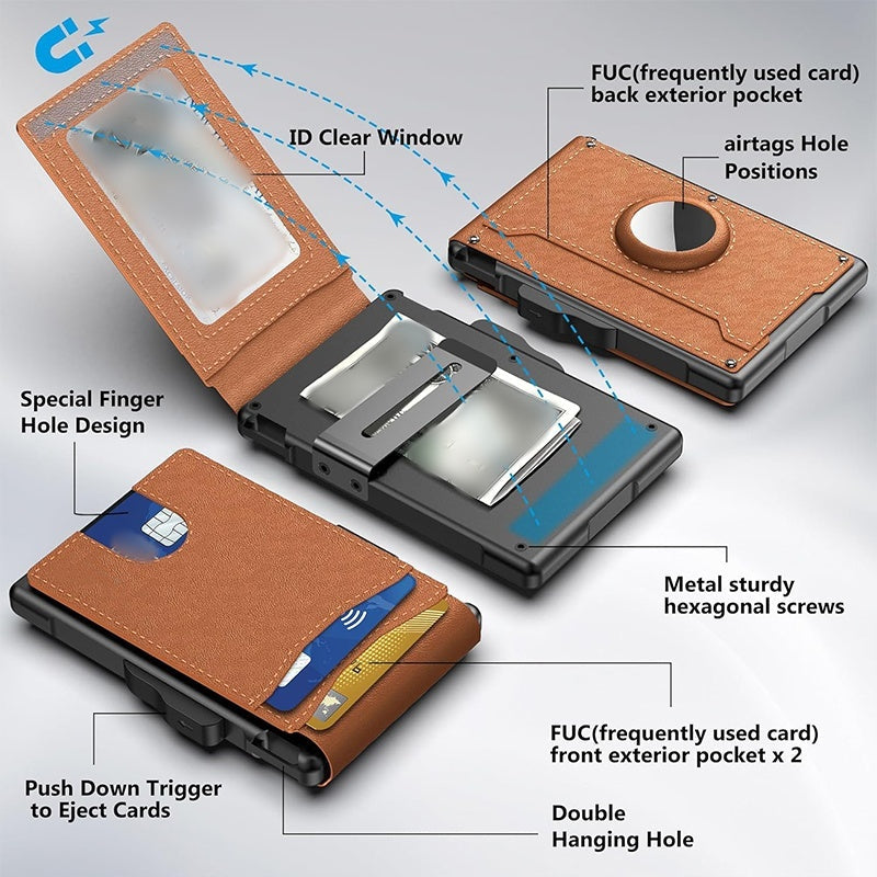 Arenzza slim wallet and credit card holder with money clip, compact leather accessory for cash and cards, in black.