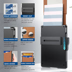 Arenzza slim wallet credit card holder with integrated money clip showing smooth leather exterior and multiple card slots.