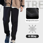 Unisex solid color windproof thermal pants in black, designed for cold weather, by Arenzza, showing the front view of the pants.