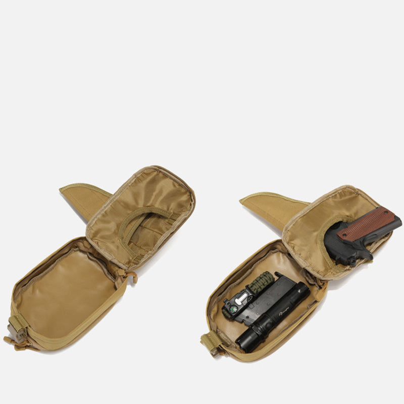 Arenzza tactical concealed carry waist pack with holster, black adjustable belt, and multiple compartments for clothing and accessories.
