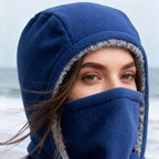 A black unisex windproof and warm balaclava by Arenzza, designed for outdoor cold weather, covering the head and neck.