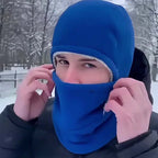 A black unisex Arenzza windproof and warm balaclava made of stretchy fabric, covering the head, neck, and face for cold weather protection.