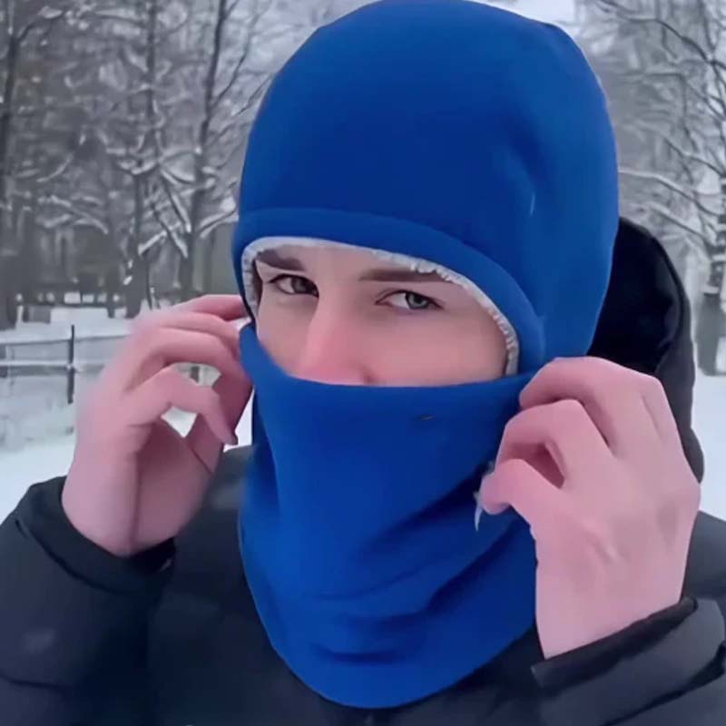 A black unisex Arenzza windproof and warm balaclava made of stretchy fabric, covering the head, neck, and face for cold weather protection.