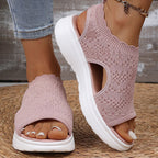 A pair of women's breathable knit platform sandals by Arenzza, featuring open toes and chunky heels, on a neutral background.