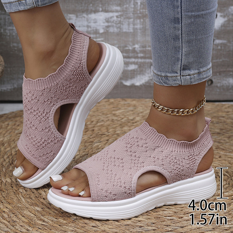 Women’s breathable knit platform sandals by Arenzza, featuring open toes and a stylish chunky heel for casual summer wear.