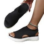 Women's breathable knit platform sandals by Arenzza with open toes and chunky heels, perfect for casual summer wear.