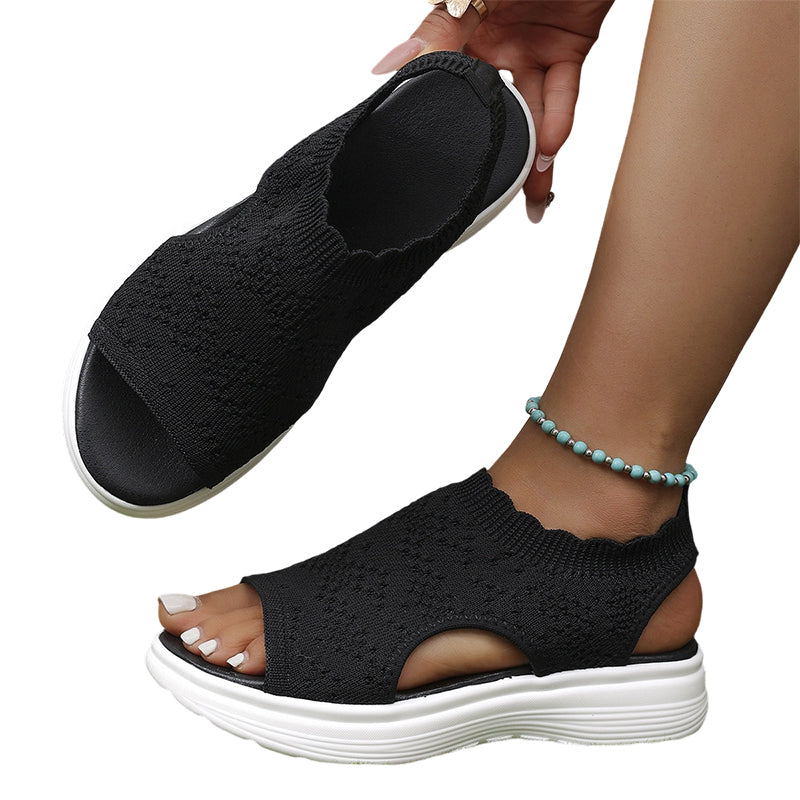 Women's breathable knit platform sandals by Arenzza with open toes and chunky heels, perfect for casual summer wear.