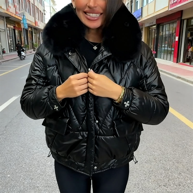 Arenzza Winter Luxe Ultra-Warm Plush Collar Jacket in deep winter shade, showcasing its cozy plush collar and stylish design.