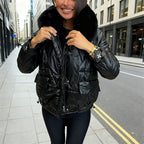 Aarenza Winter Luxe Ultra-Warm Plush Collar Jacket featuring a cozy plush collar and stylish design for cold weather.
