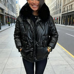 Aarenza Winter Luxe Ultra-Warm Plush Collar Jacket, black with a high plush collar, cozy and stylish winter clothing for women.