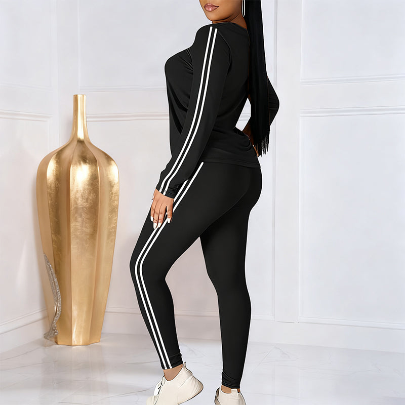 Aarenza women's 2-piece long sleeve tracksuit set with hoodie and joggers in black, casual athletic clothing for women.