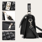 Aarenza women's casual crossbody shoulder bag in black leather with adjustable strap and gold-tone hardware.