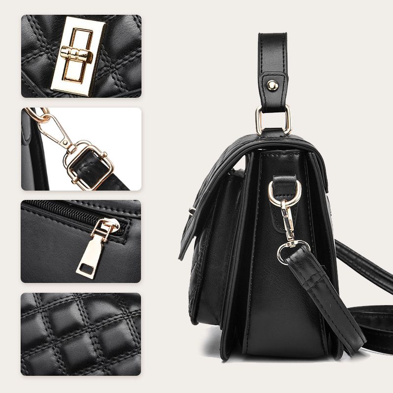 Aarenza women's casual crossbody shoulder bag in black leather with adjustable strap and gold-tone hardware.