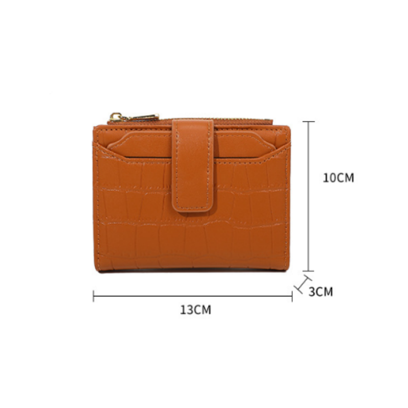 Aarenza women's compact solid color wallet with multiple card slots and a sleek design, shown in a neutral tone.