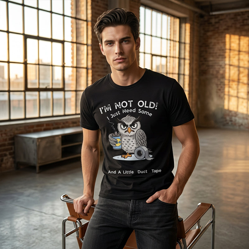 Arenzza Owl "I'm Not Old" graphic T-shirt featuring a playful owl design in casual clothing, suitable for all ages.