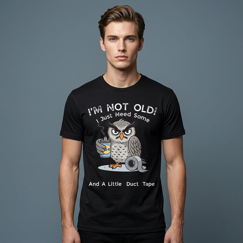 Arenzza Owl "I'm Not Old" graphic T-shirt featuring a playful owl design on a casual clothing top.