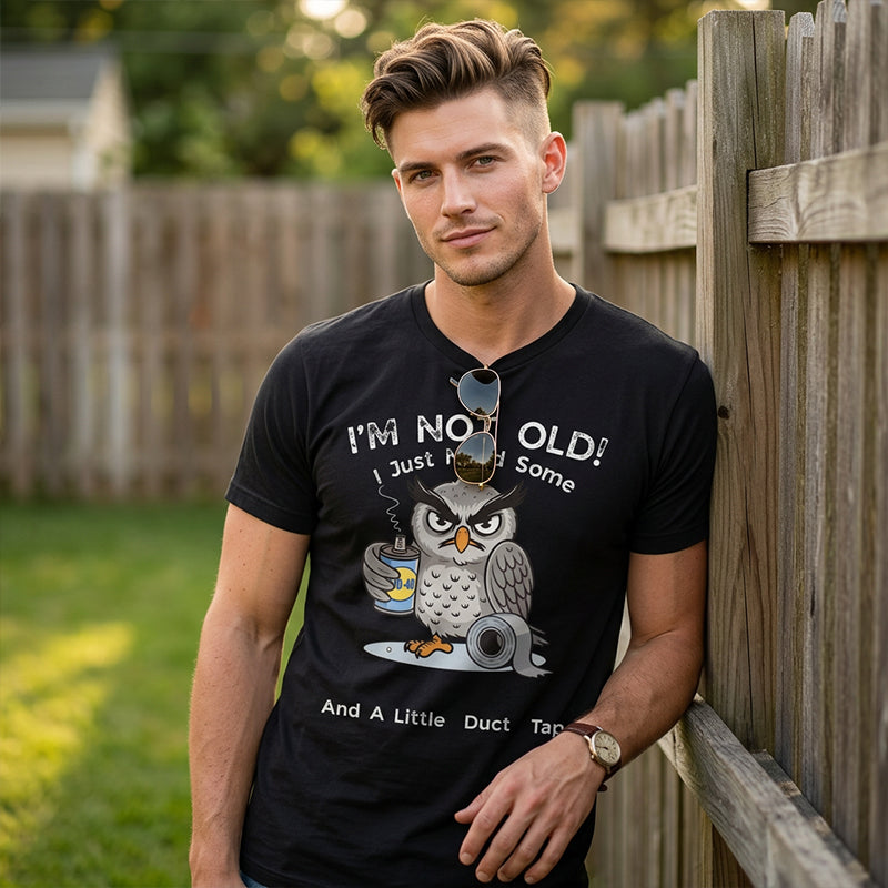 Arenzza Owl "I'm Not Old" graphic T-shirt featuring a playful owl design on lightweight cotton fabric.