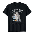 Arenzza Owl "I'm Not Old" graphic T-shirt featuring a playful owl design on a casual clothing top.