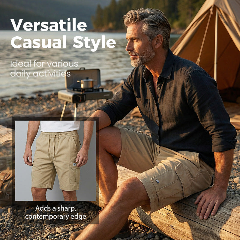 Men's casual cargo shorts with drawstring waist by Arenzza, featuring multiple pockets and a relaxed fit for everyday wear.