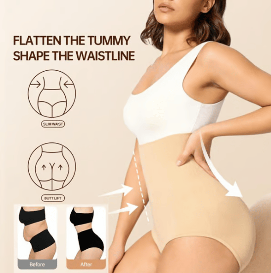 Arenzza high waist tummy control shapewear panties in black, designed to shape and smooth the waist and hips.
