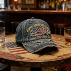 A distressed baseball cap from Arenzza with 2026 Hot Sale and 250th Anniversary embroidery, featuring a vintage worn look.